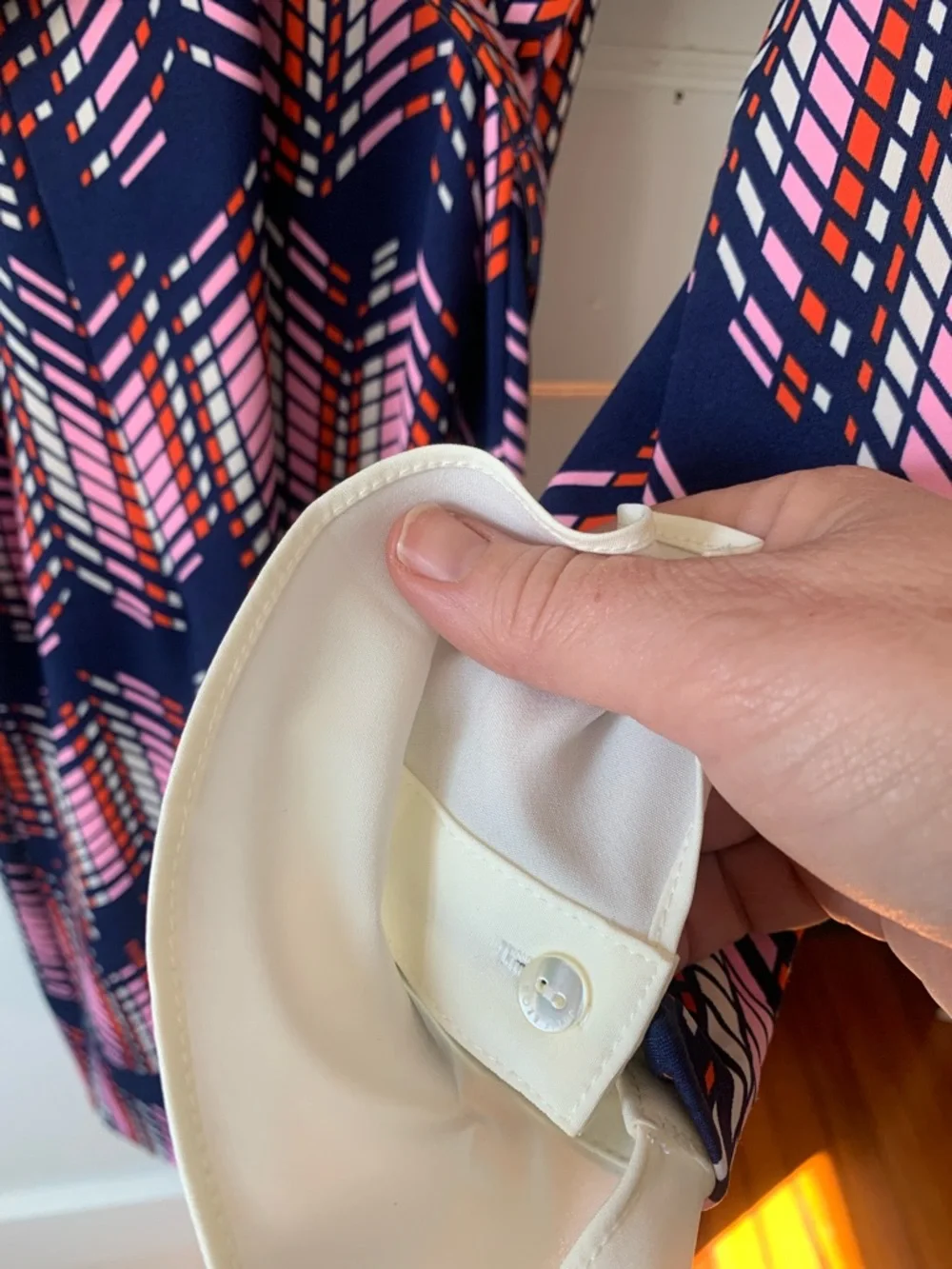 JB by Julie Brown Navy Dress with Pink Chevron Print and White Collar - Picture 6 of 10